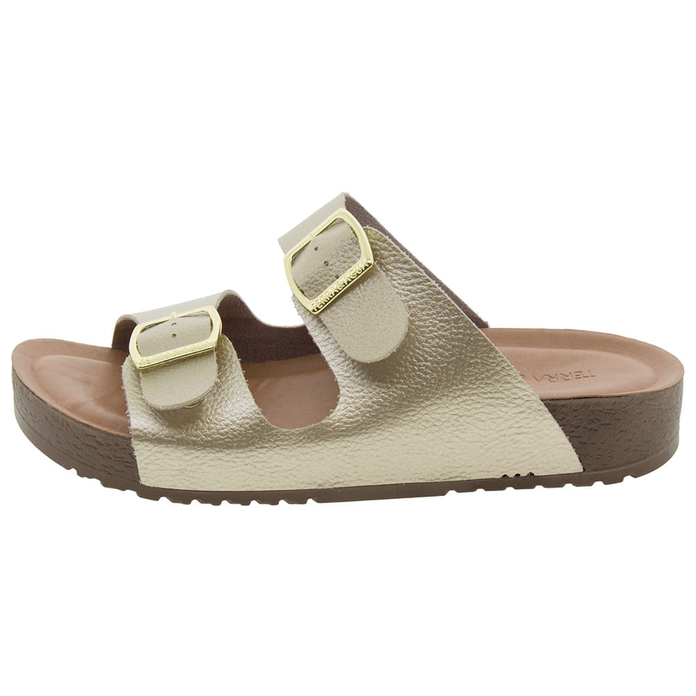 Sandália Feminina Rasteira Birken Champanhe Terra & Agua - 500200
