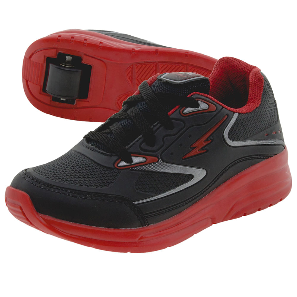 Tênis Infantil Masculino com Rodinha Preto/Vermelho Minipé
