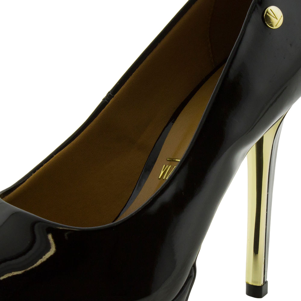 Peep Toe Scarpin Vizzano Preto Com Dourado Peep Toe Feminino Salto