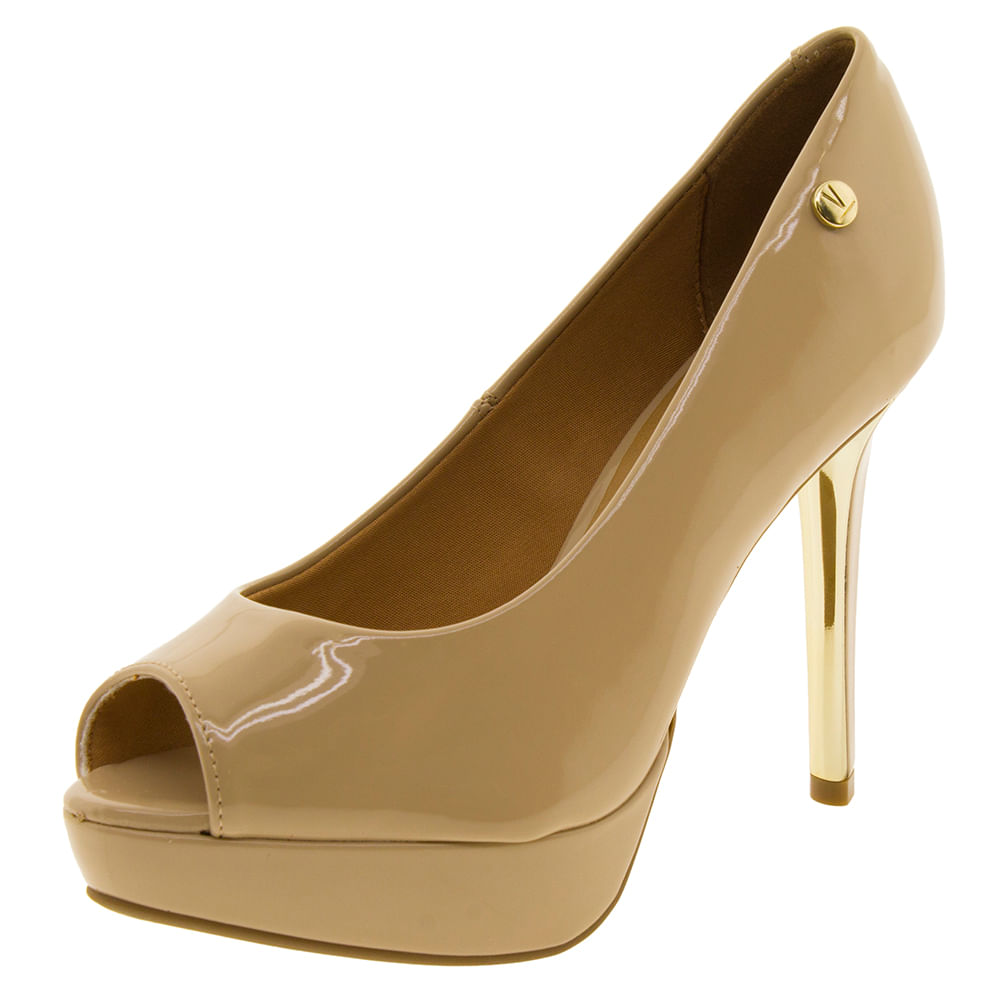 Peep Toe Vizzano Sapato Vizzano Bege Meia Pata Sapato Sandalia
