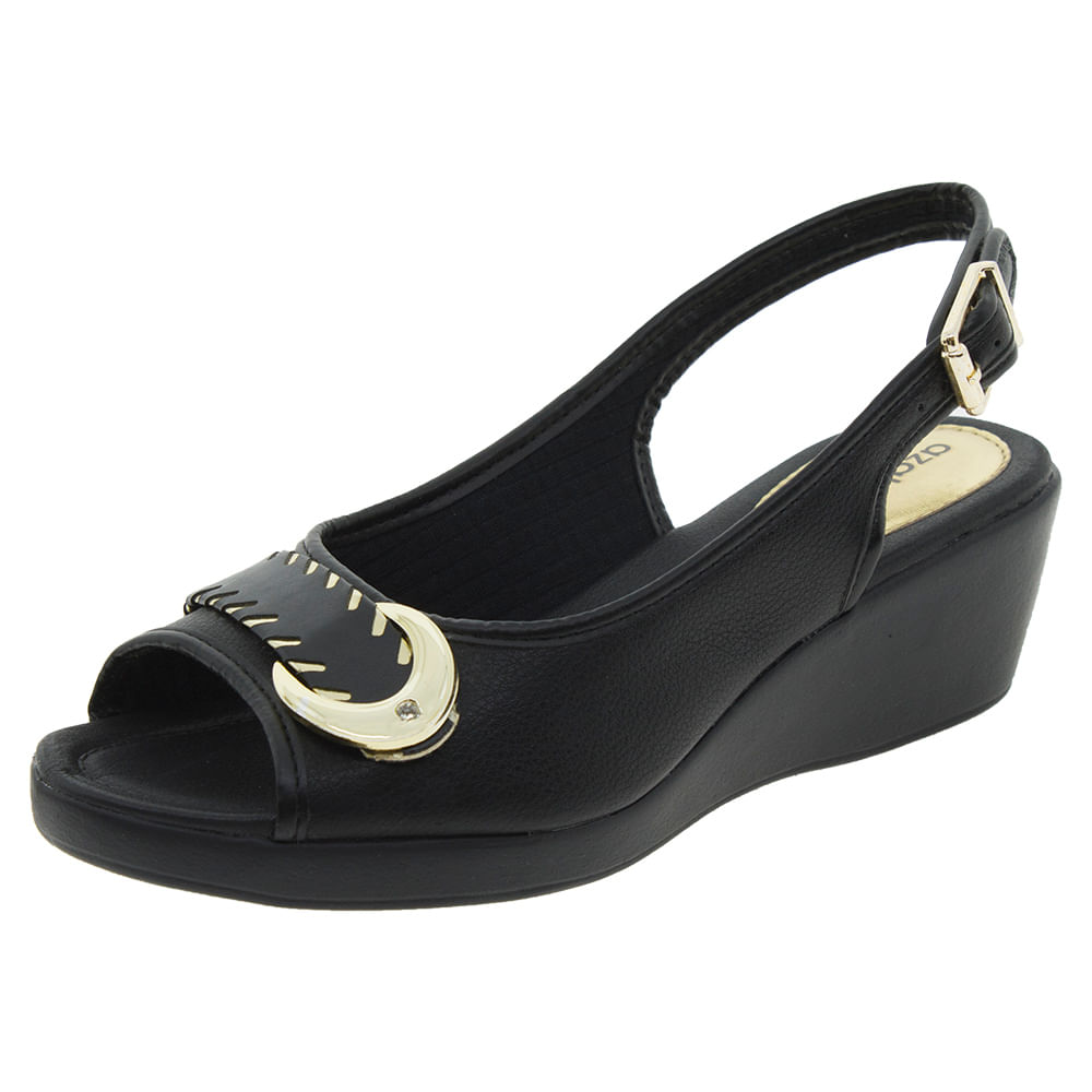 Sandália Feminina Anabela Preta Azaleia 604405 cloviscalcados