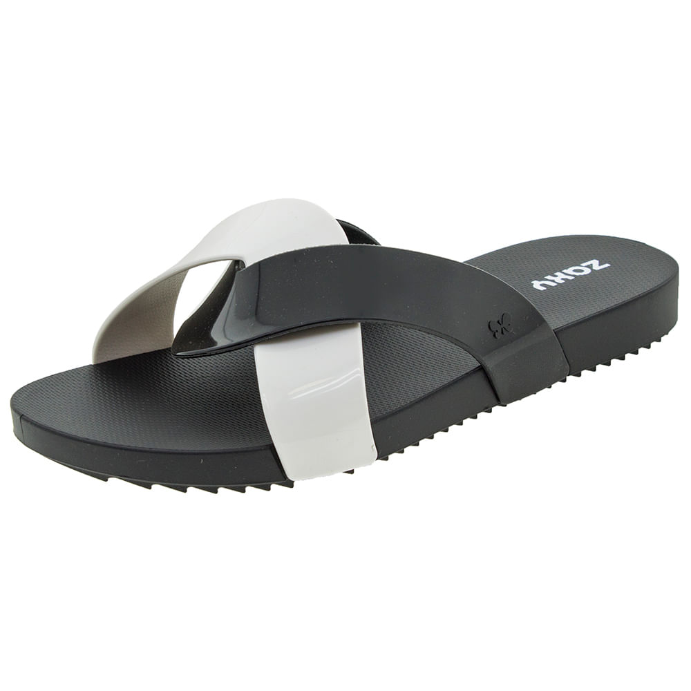 Sandália Feminina Rasteira Check Chin Preta Zaxy 17543