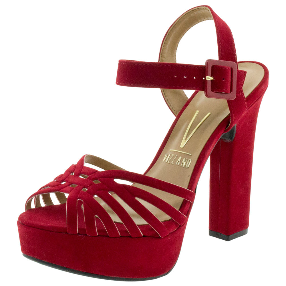 Sandália Salto Grosso Salto Alto Vermelho Vizzano Sapato Vizzano