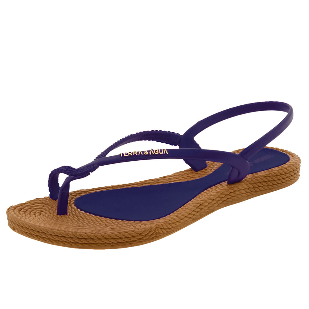 Sandália Feminina Rasteira Azul Terra Água 260100 cloviscalcados