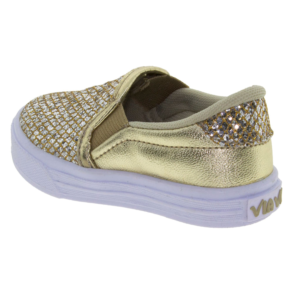 Tênis Infantil Feminino Iate Dourado Via Vip VV3056 cloviscalcados