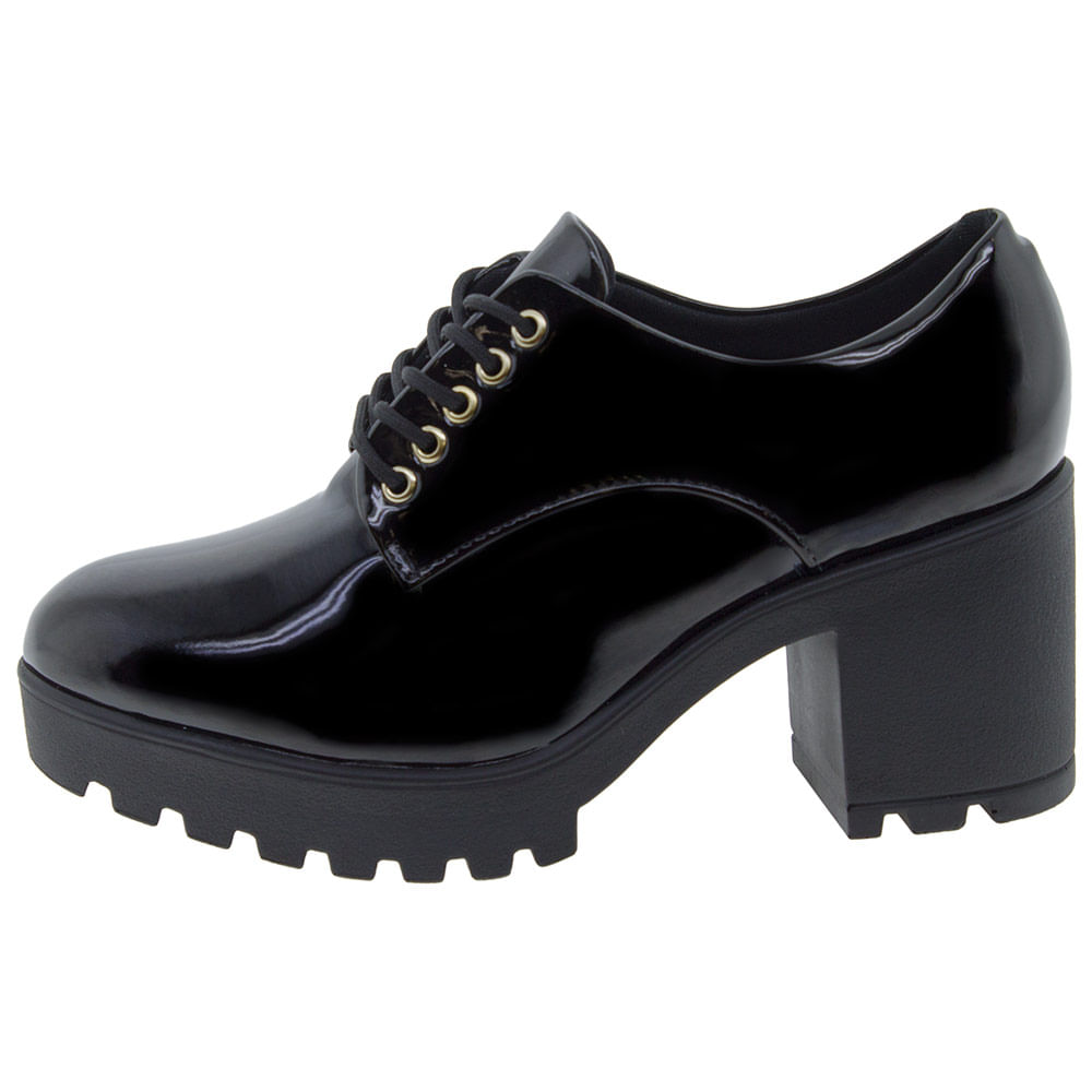 Tenis Oxford Sapato Feminino Oxford Salto Tratorado Preto Verniz