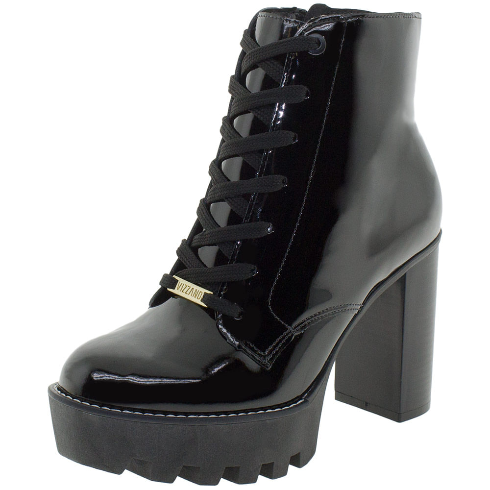 Bota Feminina Bota Tratorada Verniz Vizzano Bota Coturno Vizzano