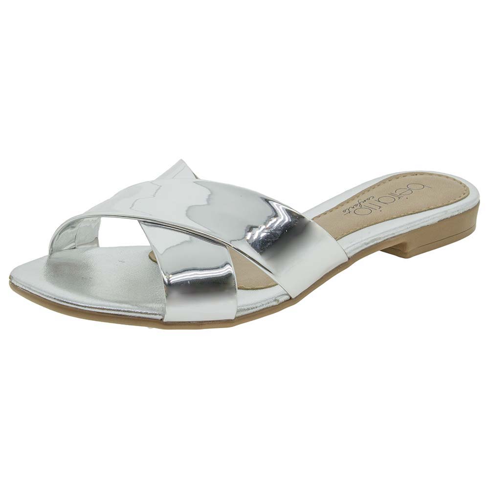 Sandália Feminina Rasteira Beira Rio 8328104 Prata cloviscalcados