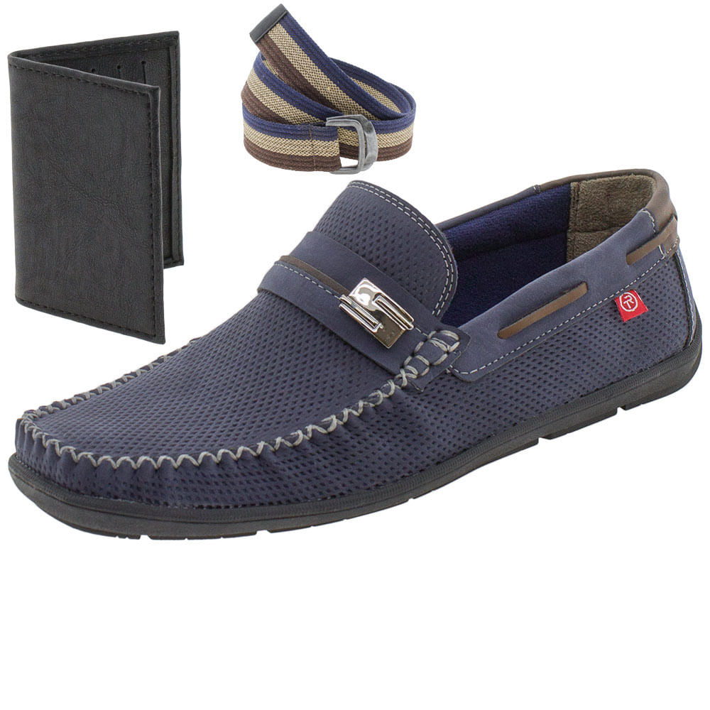 Mocassim Masculino Kit 3 em 1 Tratos - 002773 Marinho - cloviscalcados
