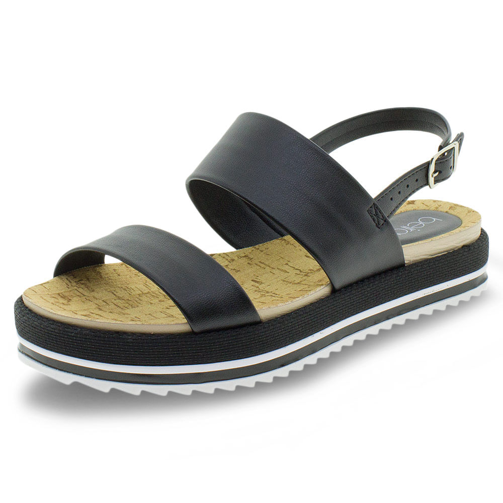 Sandália Feminina Flatform Beira Rio 8354403 Preto/branco