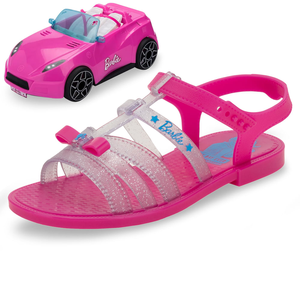 Kit Sandália Barbie Carro Rosa Grendene Kids 22166 Pink