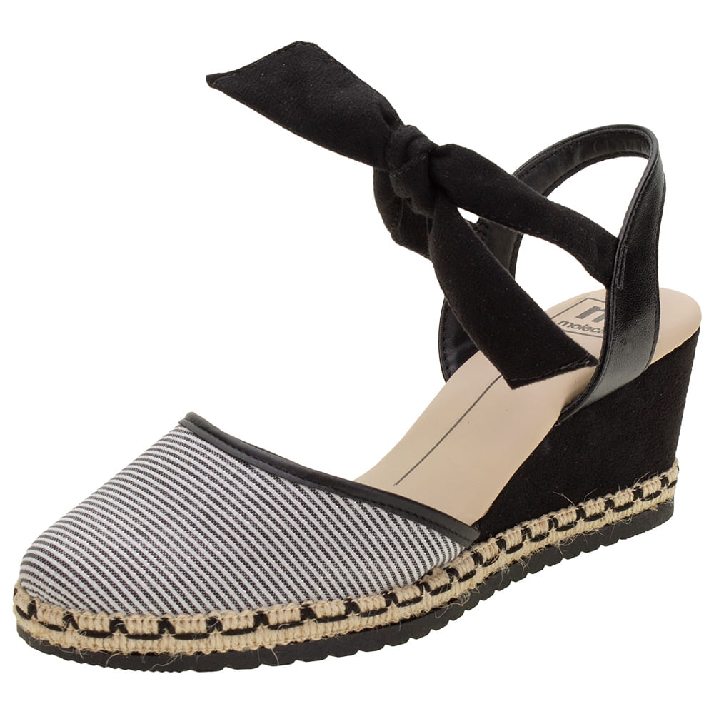 Espadrille Sandalia Anabela Moleca Preta Sandália Feminina Anabela