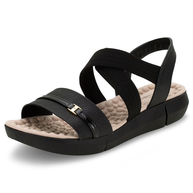 Sandálias femininas pretas, de verão, ortopédicas da loja Clovis.com.br