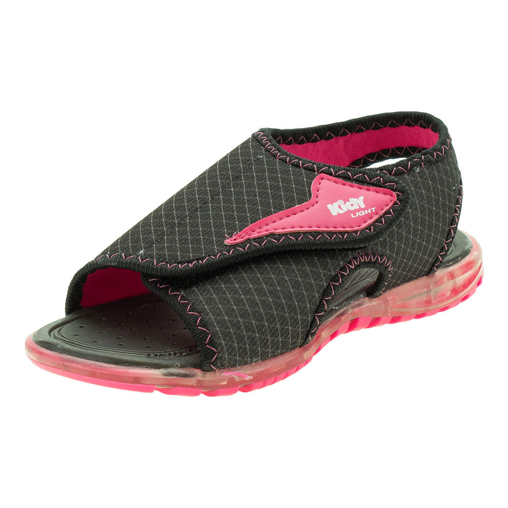 Sandália Infantil Feminina Led Kidy 1630071 PRETO/ROSA
