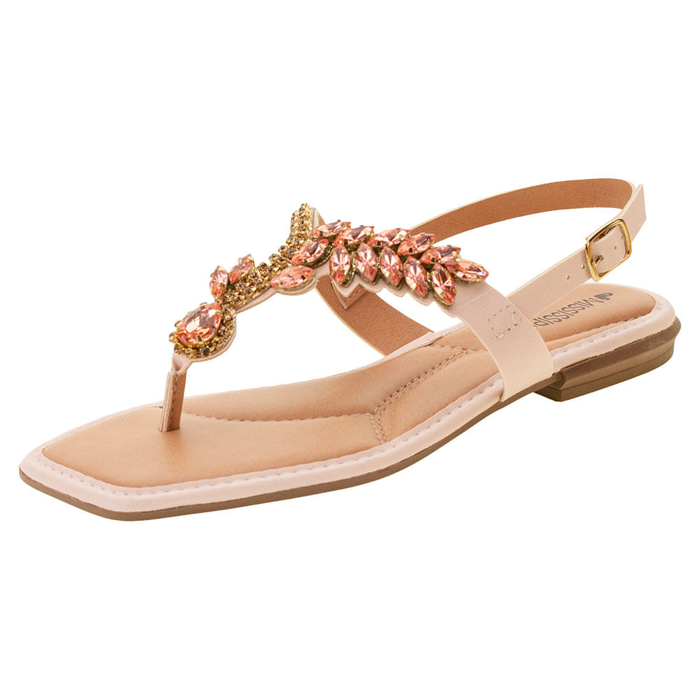 Sandália Feminina Rasteira Mississipi Q4922 ROSA cloviscalcados