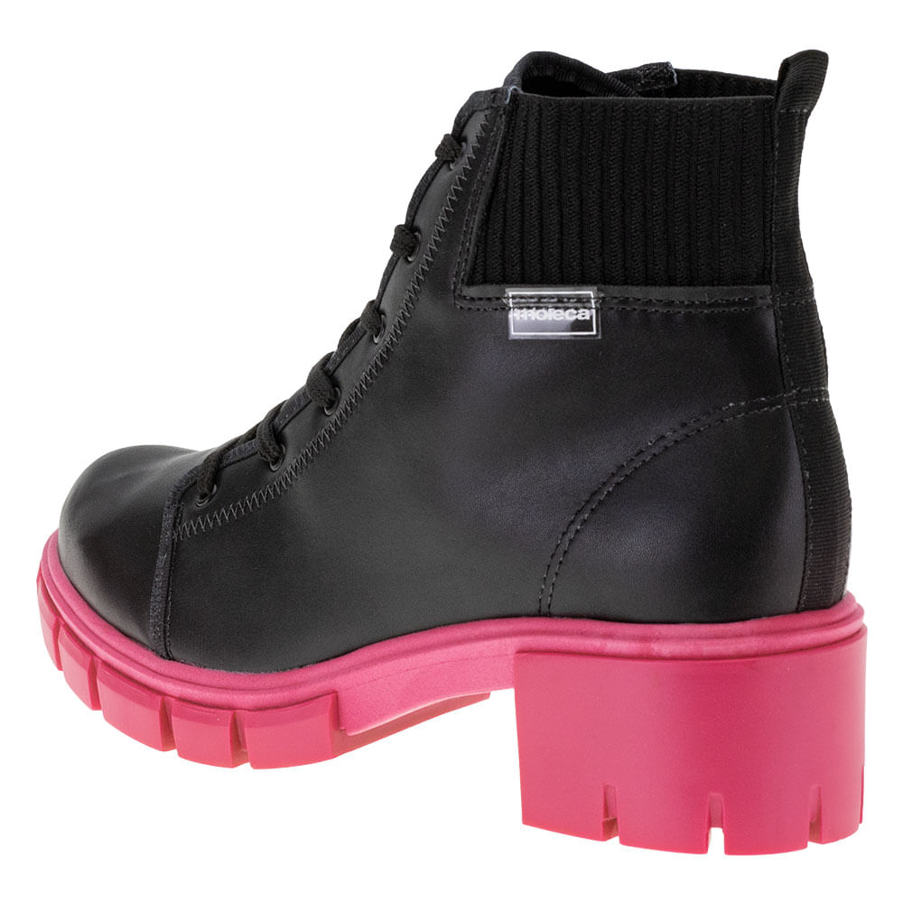 Bota Feminina Coturno Moleca 5338103 PRETO/ROSA cloviscalcados
