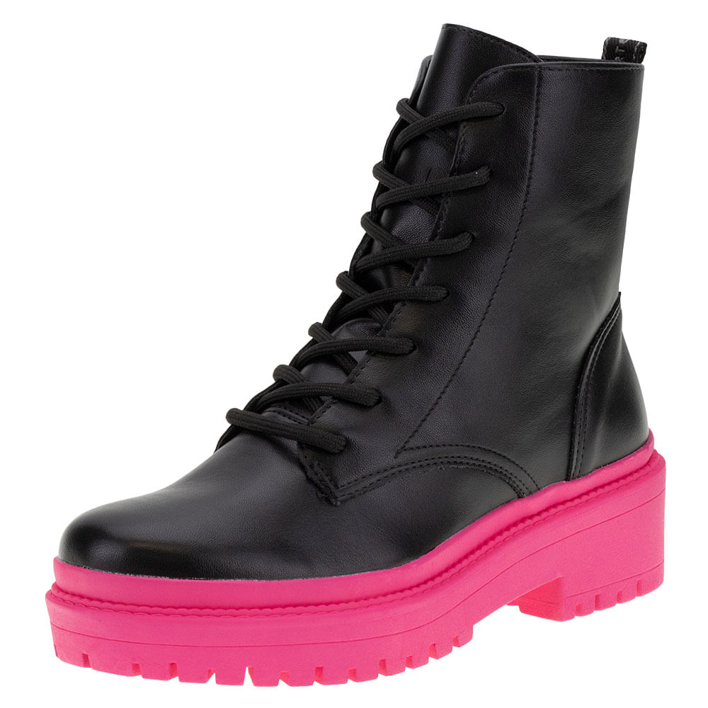 Bota Feminina Coturno Via Marte 228503 PRETO/ROSA cloviscalcados