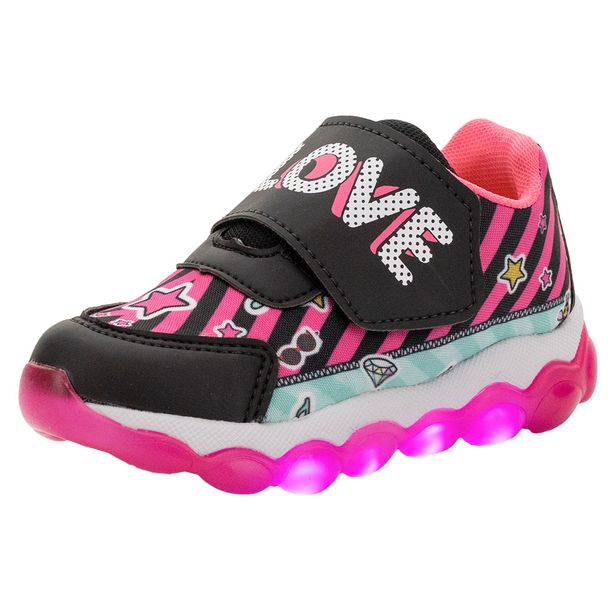 Tênis Infantil Feminino Led Minipé - MP2205 PRETO/ROSA 22