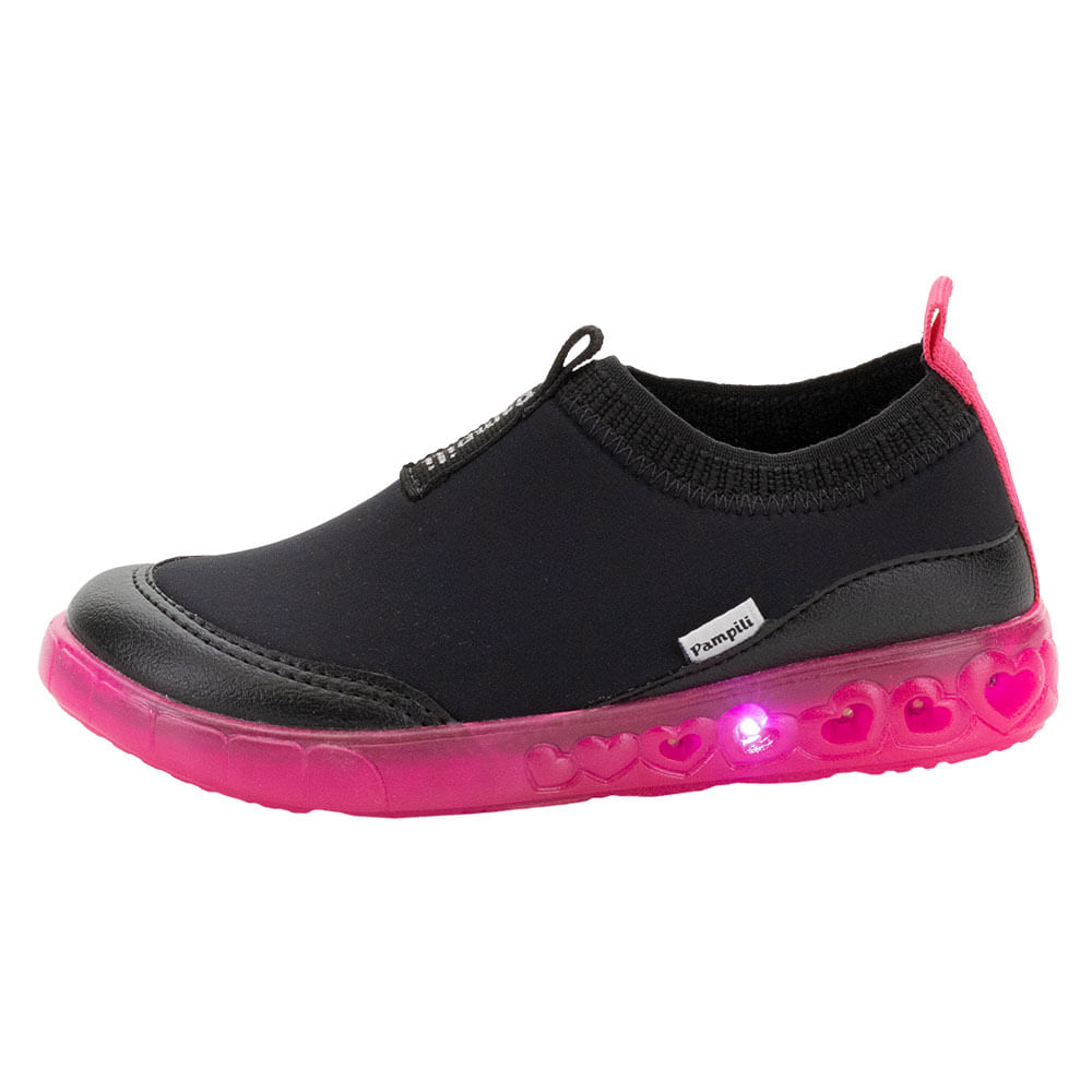 Tênis Infantil Sneaker Led Pampili 670011 PRETO/ROSA 23