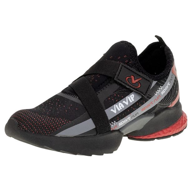 Tênis Infantil Slip Via Vip - VV9001 PRETO/VERMELHO 34