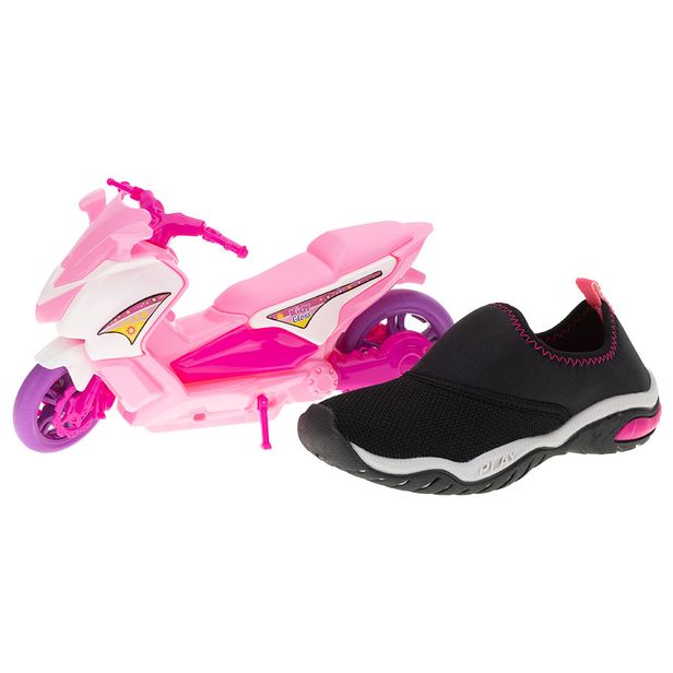 Kit Tênis Infantil Play + Moto Kidy - 0071597 PRETO/ROSA 27