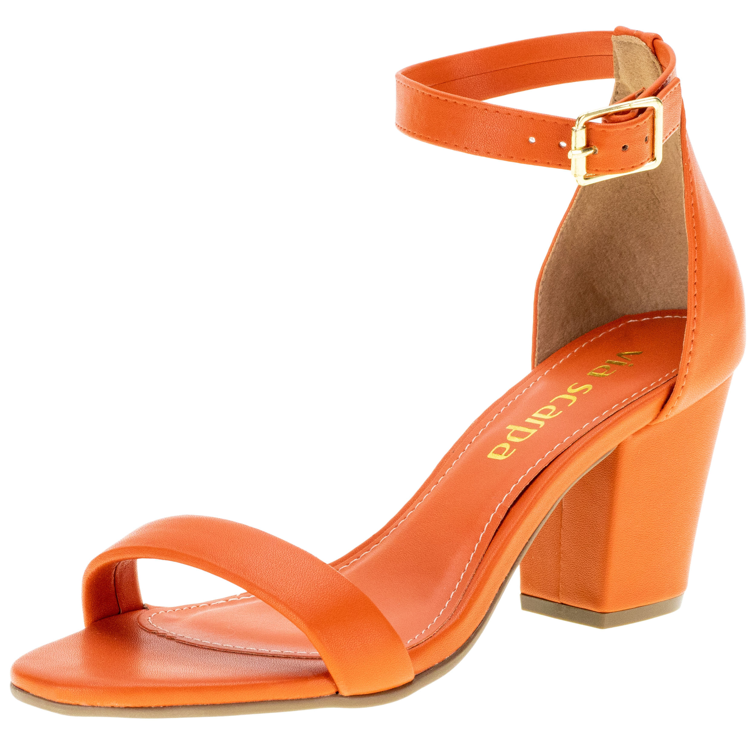 Sandália Feminina Salto Grosso Via Scarpa 100116390 LARANJA