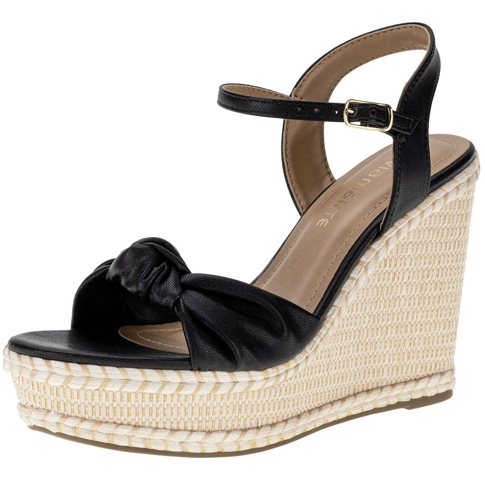 Sandália Plataforma Anabela Via Marte Preta Sandália Anabela