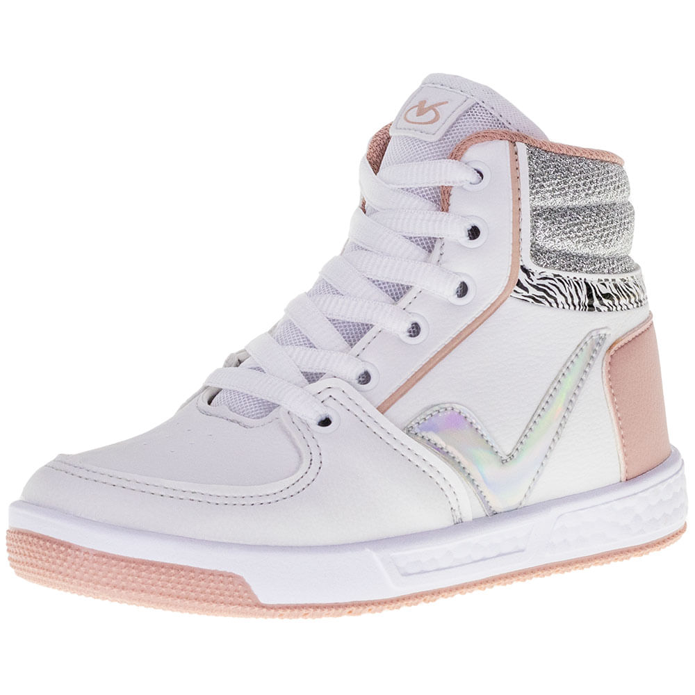 Tênis Infantil Feminino Cano Alto Via Vip VV3804 BRANCO/ROSA