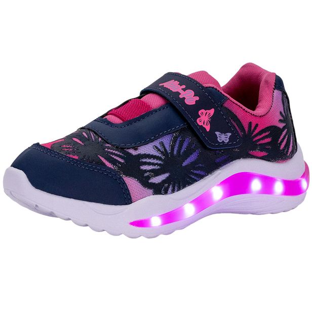 Tênis Infantil Feminino Led Minipé - MP2302 AZUL/ROSA 28