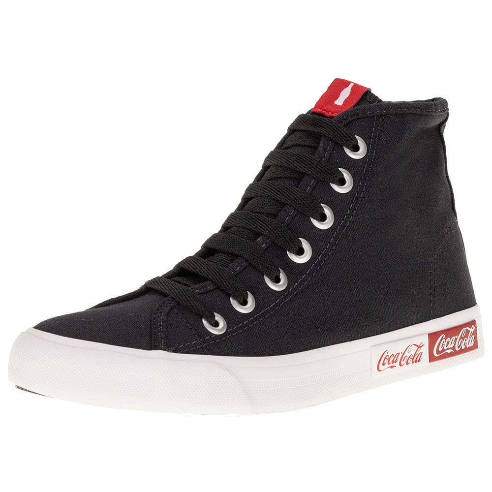 Tenis Coca Cola Feminino Preto Cano Alto Top Tenis Coca Cola