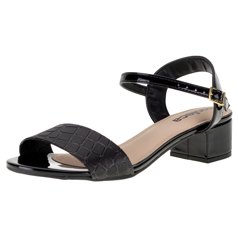 Sandália Feminina Salto Baixo Moleca 5259805 PRETO/CROCO