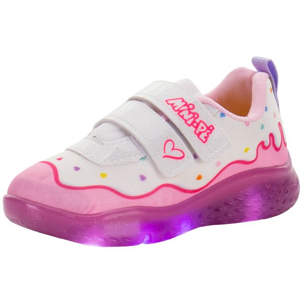 Tênis Infantil Feminino Led Minipé - MP2330 BRANCO/ROSA 23