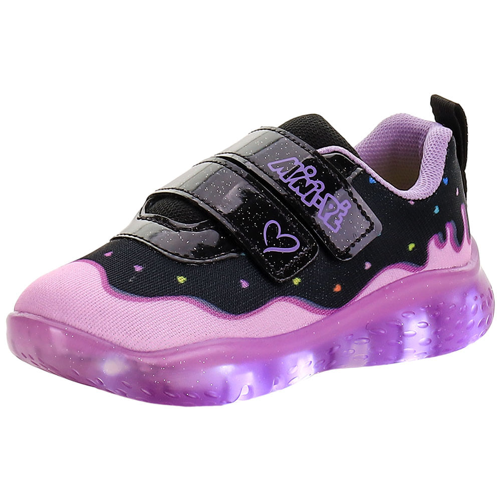 Tênis Infantil Feminino Led Minipé MP2330 PRETO/LILAS
