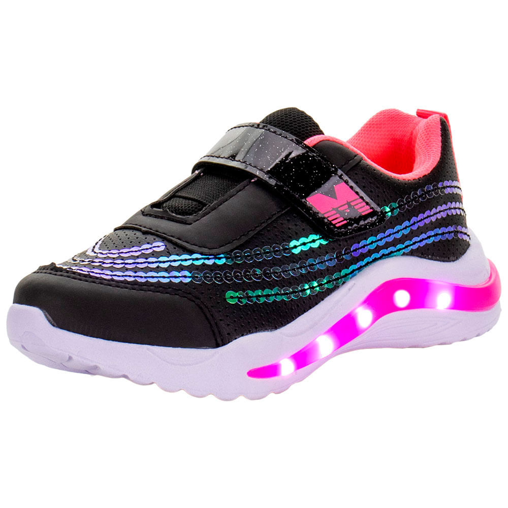 Tênis Infantil Led Minipé MP2308 PRETO/ROSA cloviscalcados